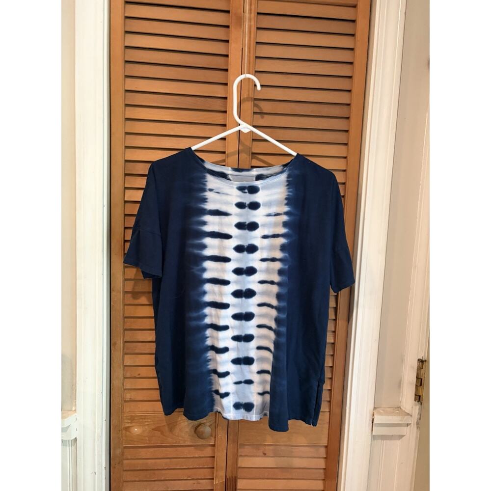 J.Jill Purejill cotton elbow sleeve boat neck Blue Tie Dye Tunic Size Medium